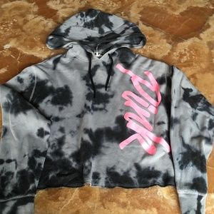 PINK Tie Dye Cropped Hoodie Pink Logo